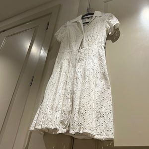 stylish mid-length white button up dress